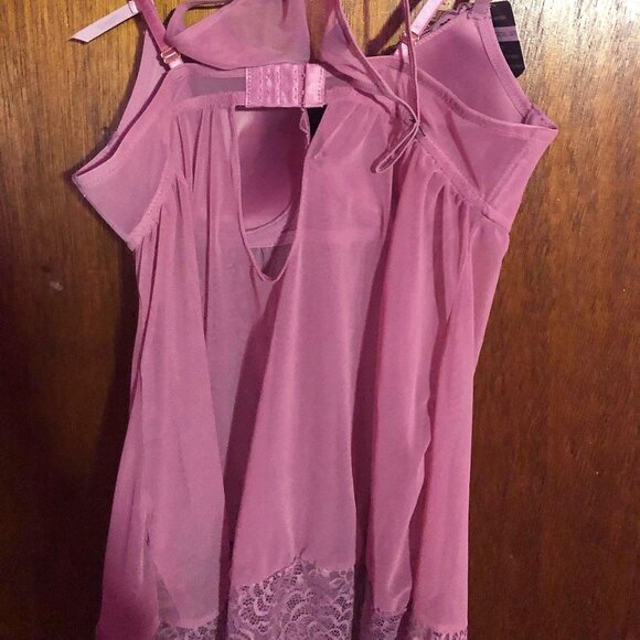 NWT DAISY FUENTES FLIRTY LUXE LACE ORCHID PINK BABYDOLL SET TOP & THONG XL - Picture 4 of 5